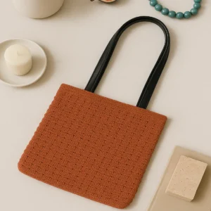 Teracotta grid texture tote