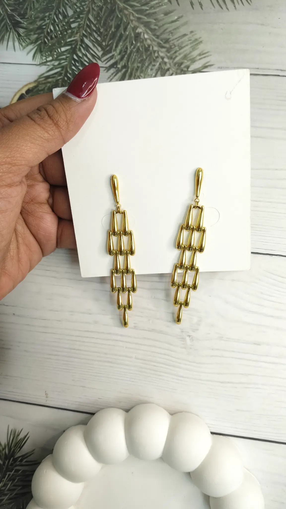 Anti Tarnish Golden Drizzle Earrings - Party wear earrings - Image 3