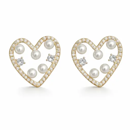 Pearl Heart Earrings - Waterproof Earrings