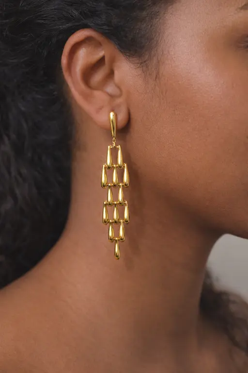 Anti Tarnish Golden Drizzle Earrings - Party wear earrings - Image 2