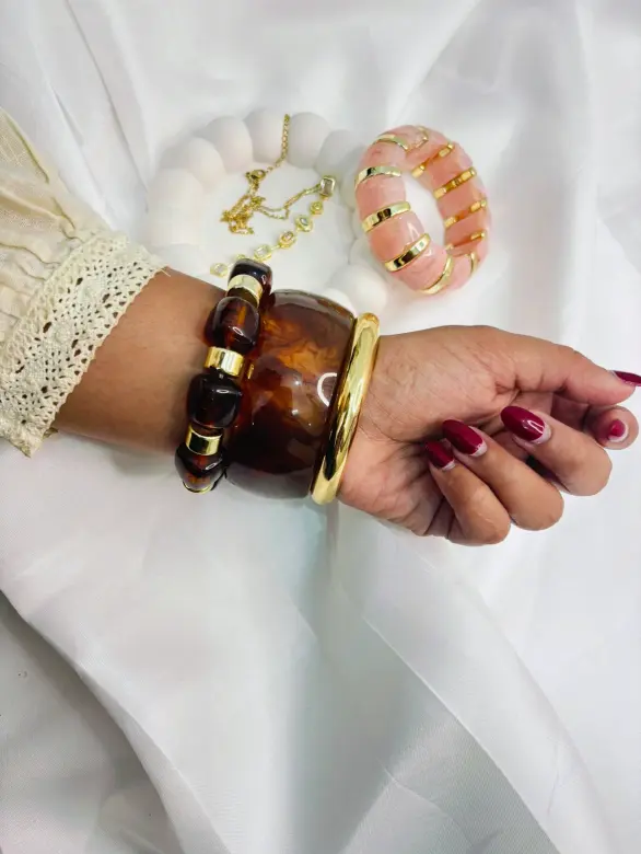 Mocha Glow Luxe Stacks - Statement Stackable Bracelets - Image 3