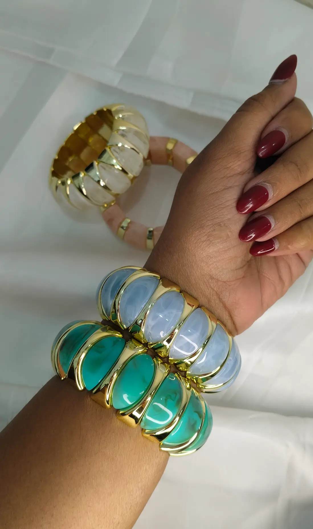 Bubble Blue Resin Bracelet - Statement Cuff - Image 4