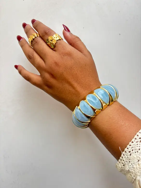 Bubble Blue Resin Bracelet - Statement Cuff - Image 2