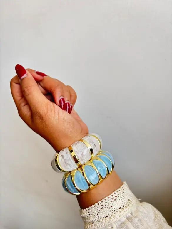 Bubble Blue Resin Bracelet - Statement Cuff - Image 7