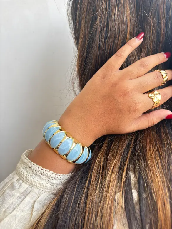 Bubble Blue Resin Bracelet - Statement Cuff - Image 6